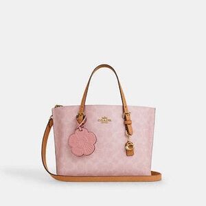 NWT Coach Mollie Tote Bag 25 Pink Tote Bag n Signature Canvas With Charms